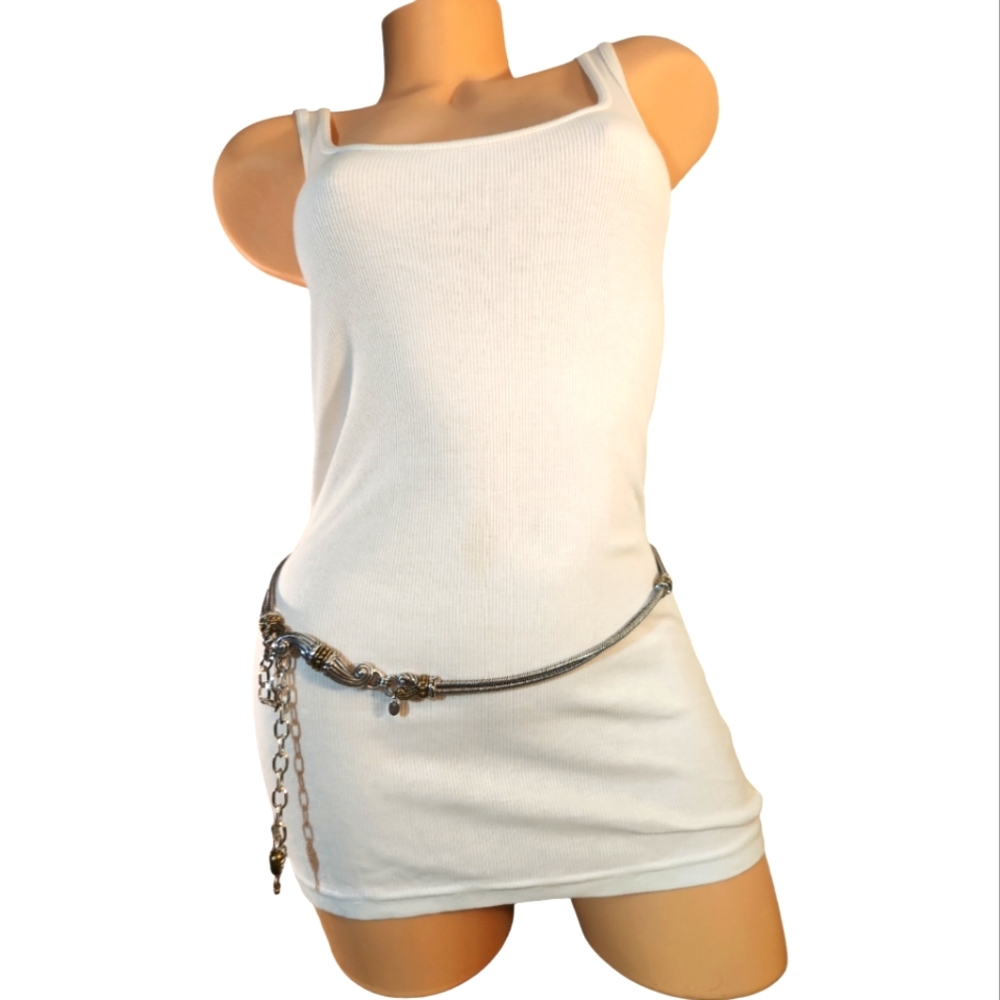 BRIGHTON M SILVER DOUBLE CHAIN PREPPY HEART BELT
